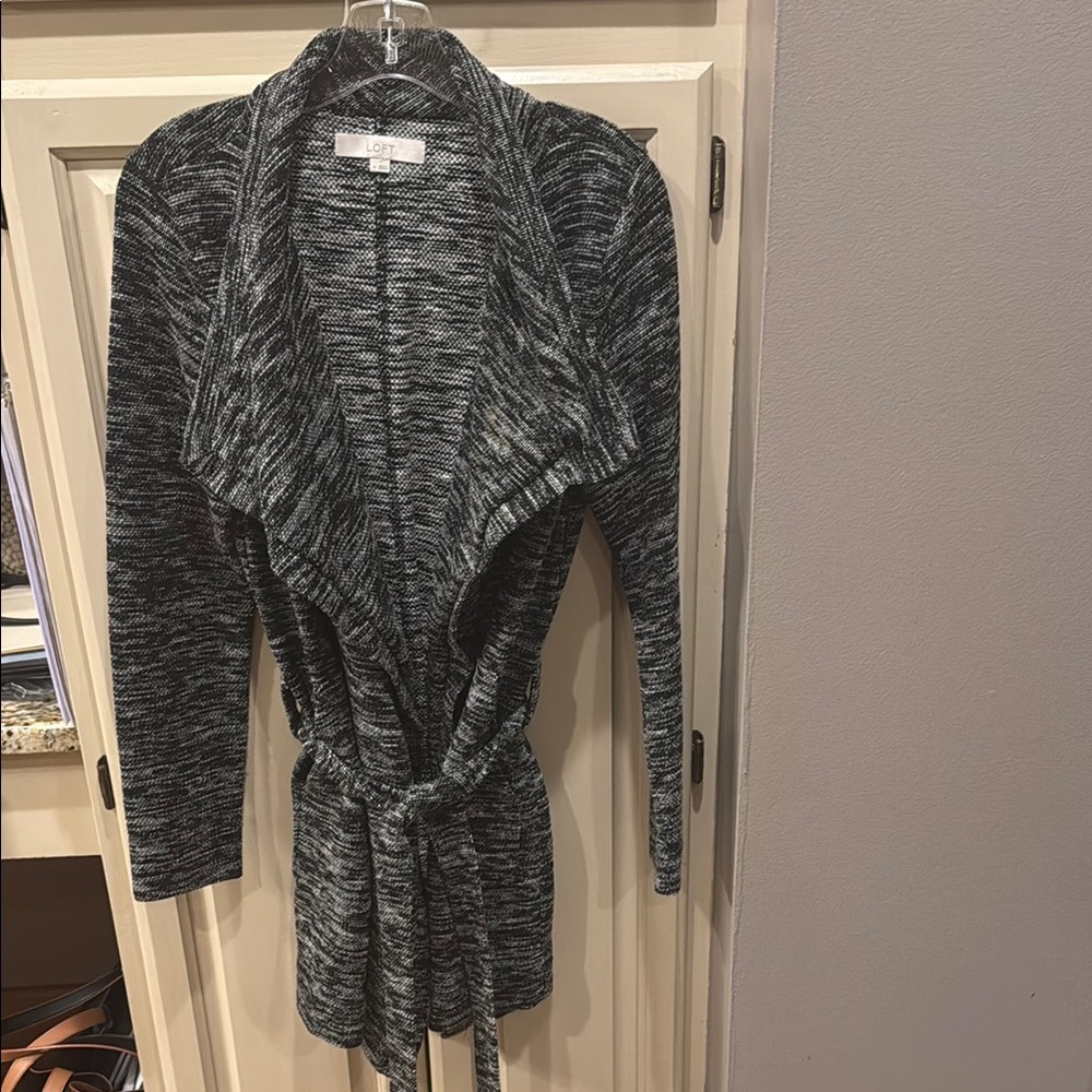 LOFT Gray Draped Cardigan Sweater with Waterfall Design